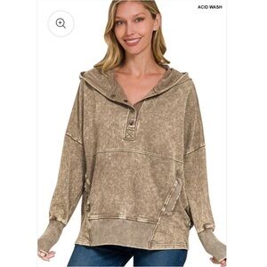 Zenana Acid Wash Tan Women's Hoodie